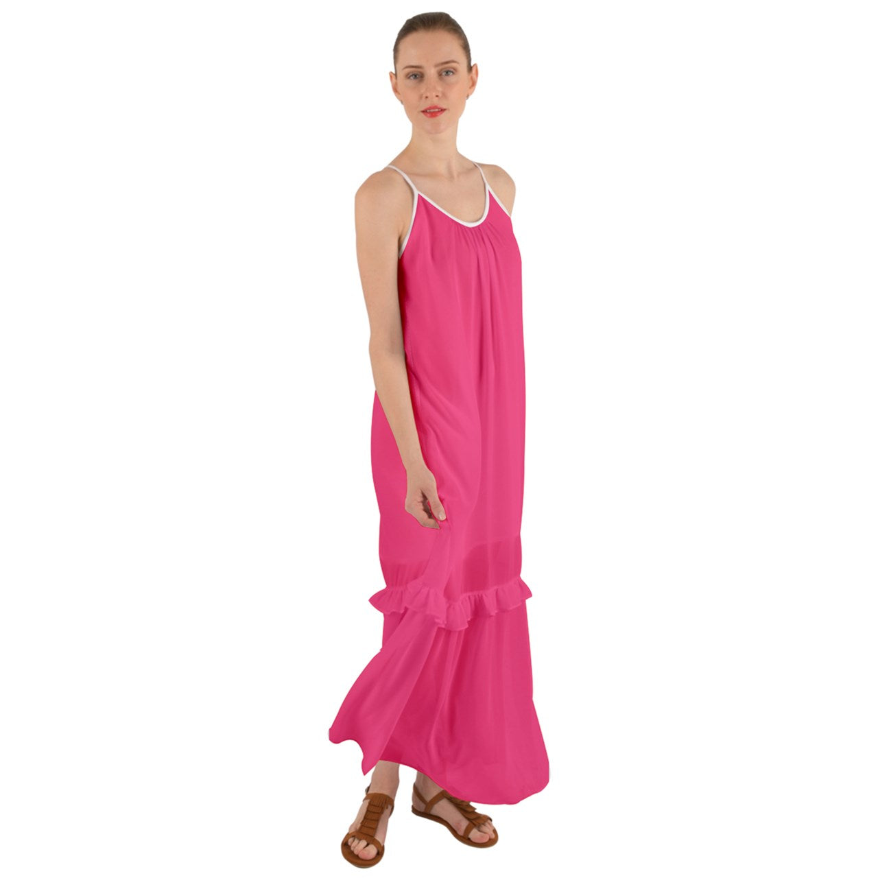 Hot Pink Cami Maxi Ruffle Chiffon Underdress