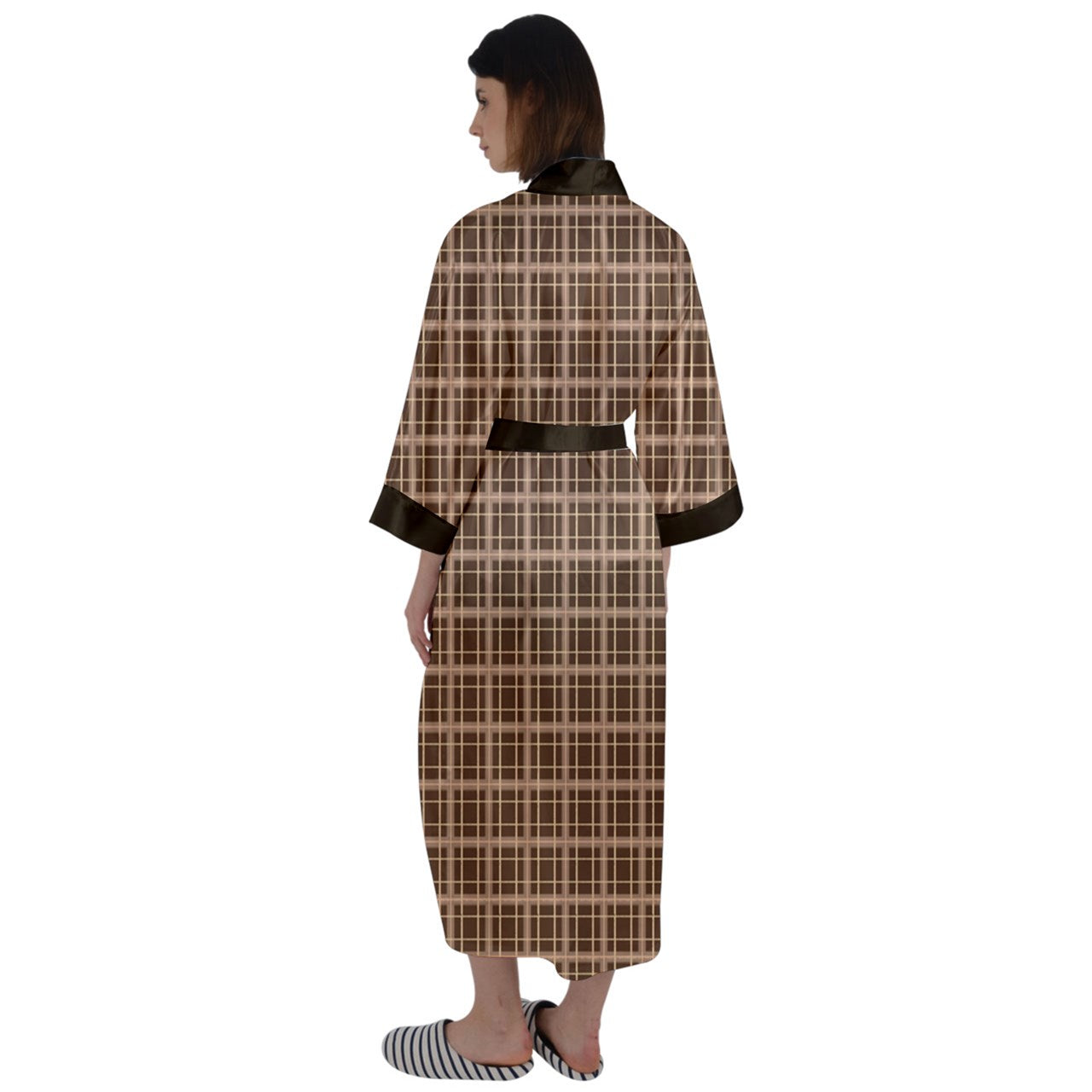 Brown Academia Maxi Satin Kimono