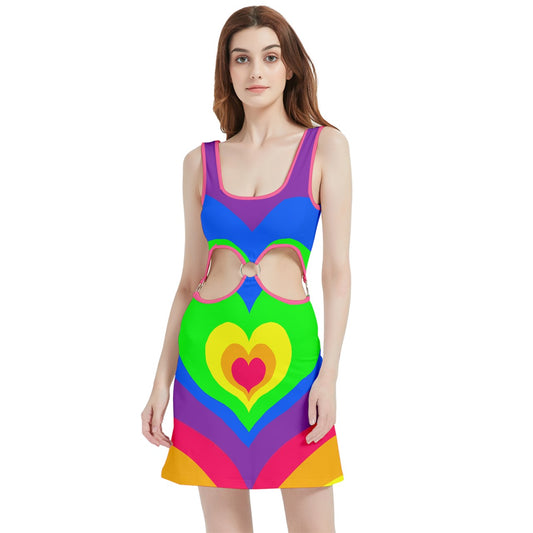 Rainbow Heart Velvet Cutout Dress