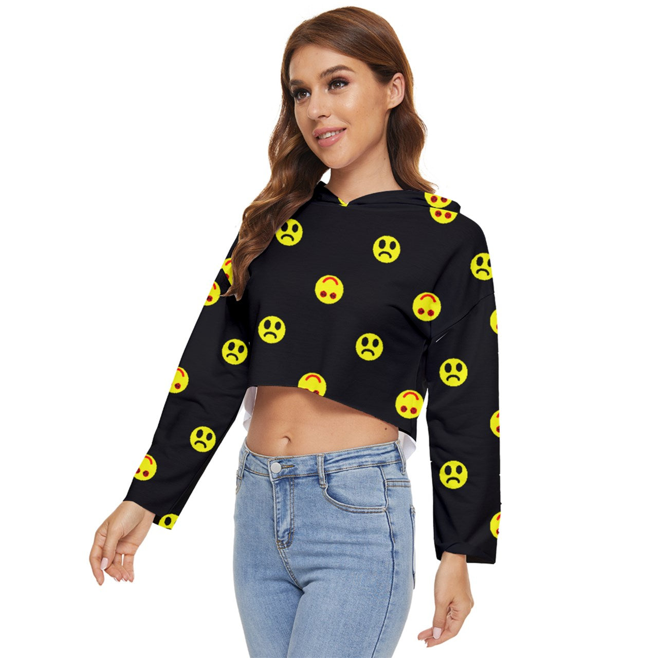 Twisted Smiley dark Lightweight Cropped Hoodie