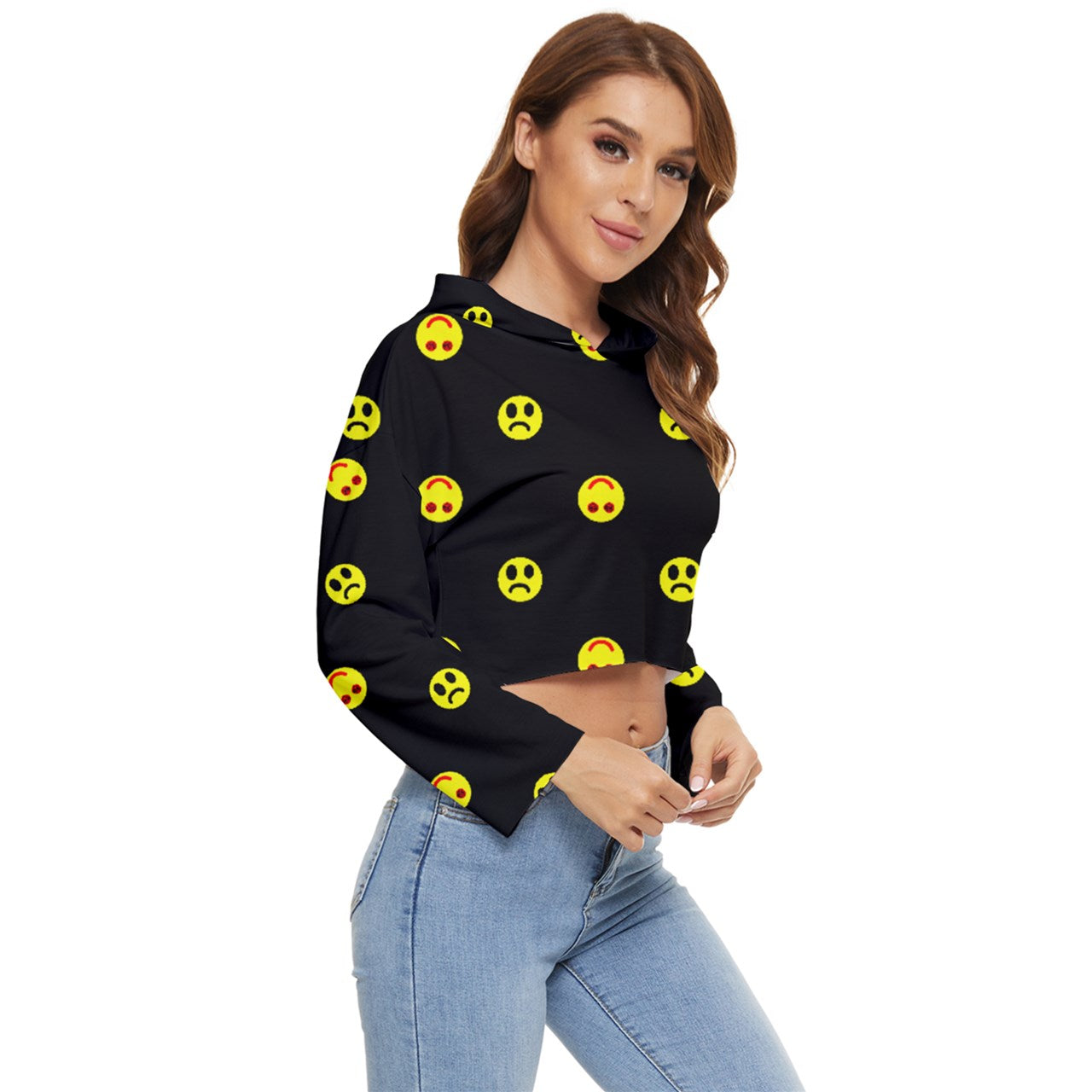 Twisted Smiley dark Lightweight Cropped Hoodie