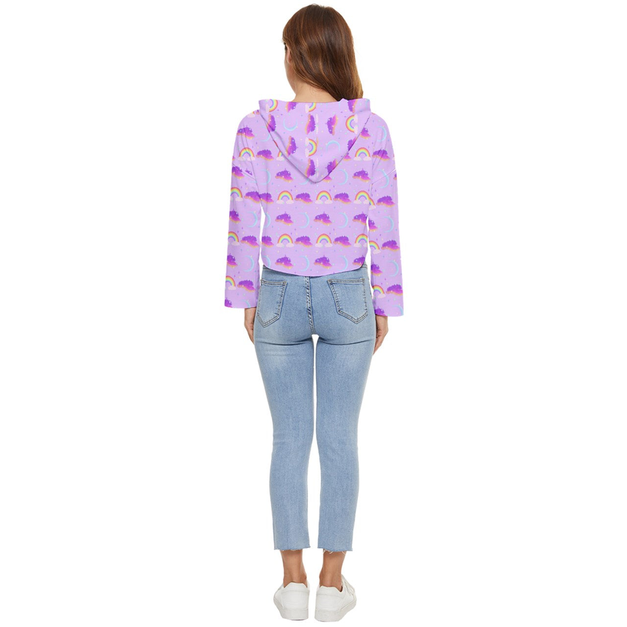 Rainbow Moon Watercolor Lightweight Cropped Hoodie