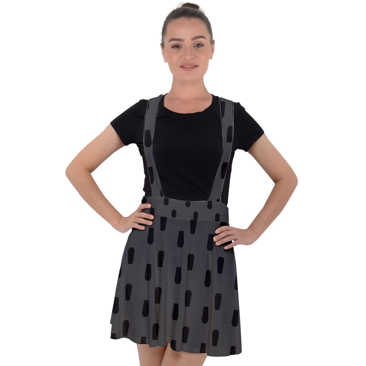 Coffin Tile Velvet Suspender Skater Skirt