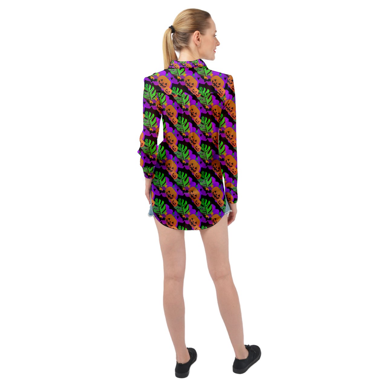 Pumpkin In The Clouds' Long Sleeve Chiffon Shirt