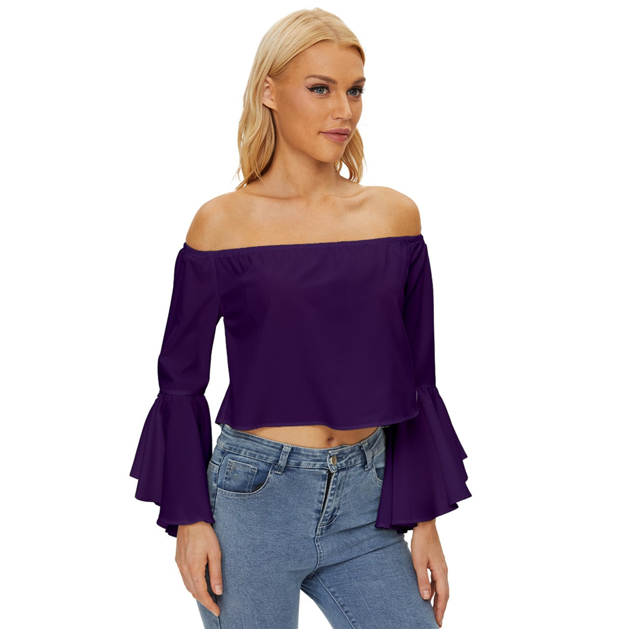Reagency Off Shoulder Flutter Bell Sleeve Top