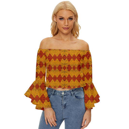 Red Knight Spots Off Shoulder Flutter Bell Sleeve Top
