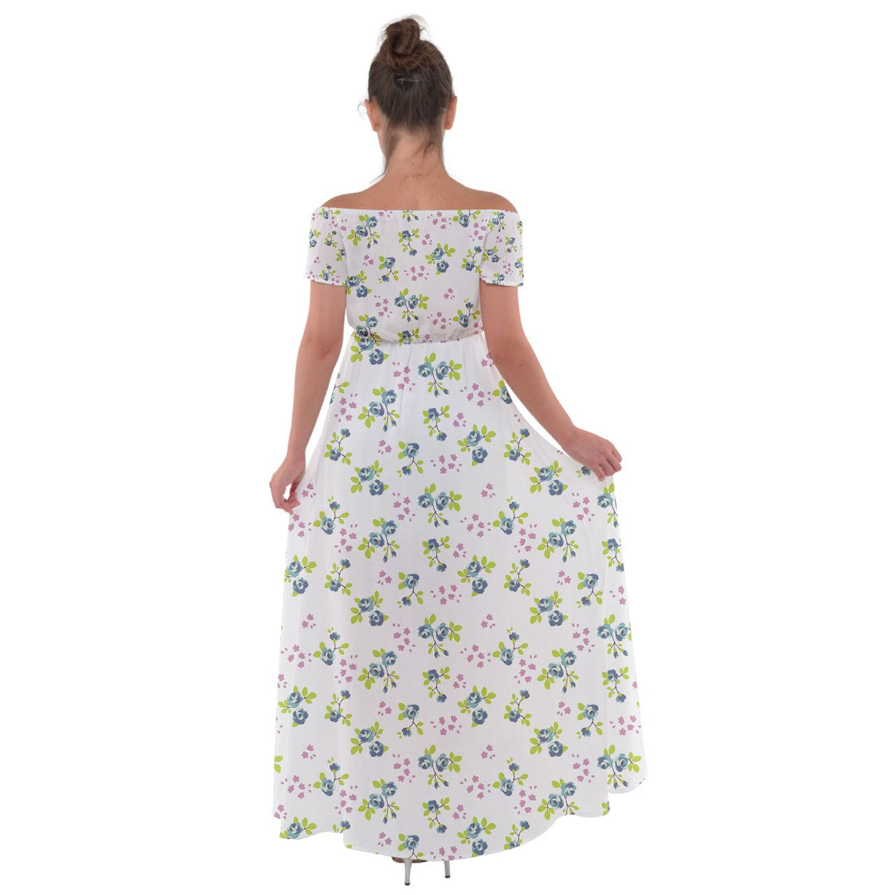 Powder Blue Bell Off Shoulder Open Front Chiffon Dress