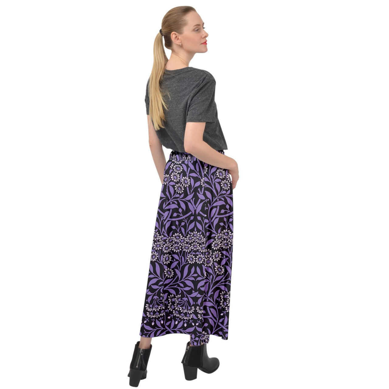 Moonlight Bloom Velour Split Maxi Skirt