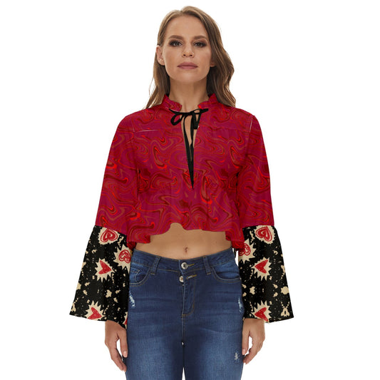 Red Swirly Boho Long Bell Sleeve Top