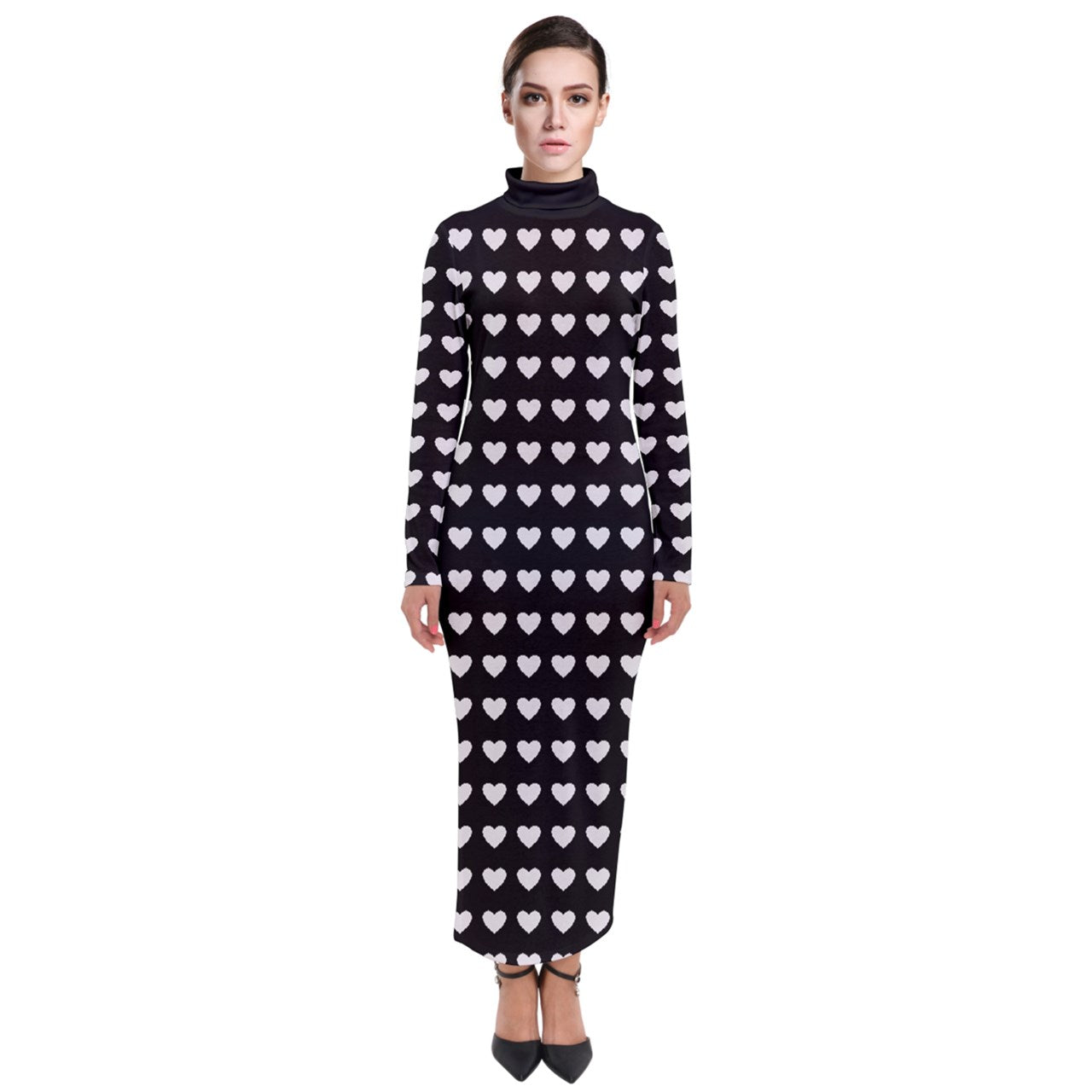 Polka Hearts Turtleneck Maxi Dress