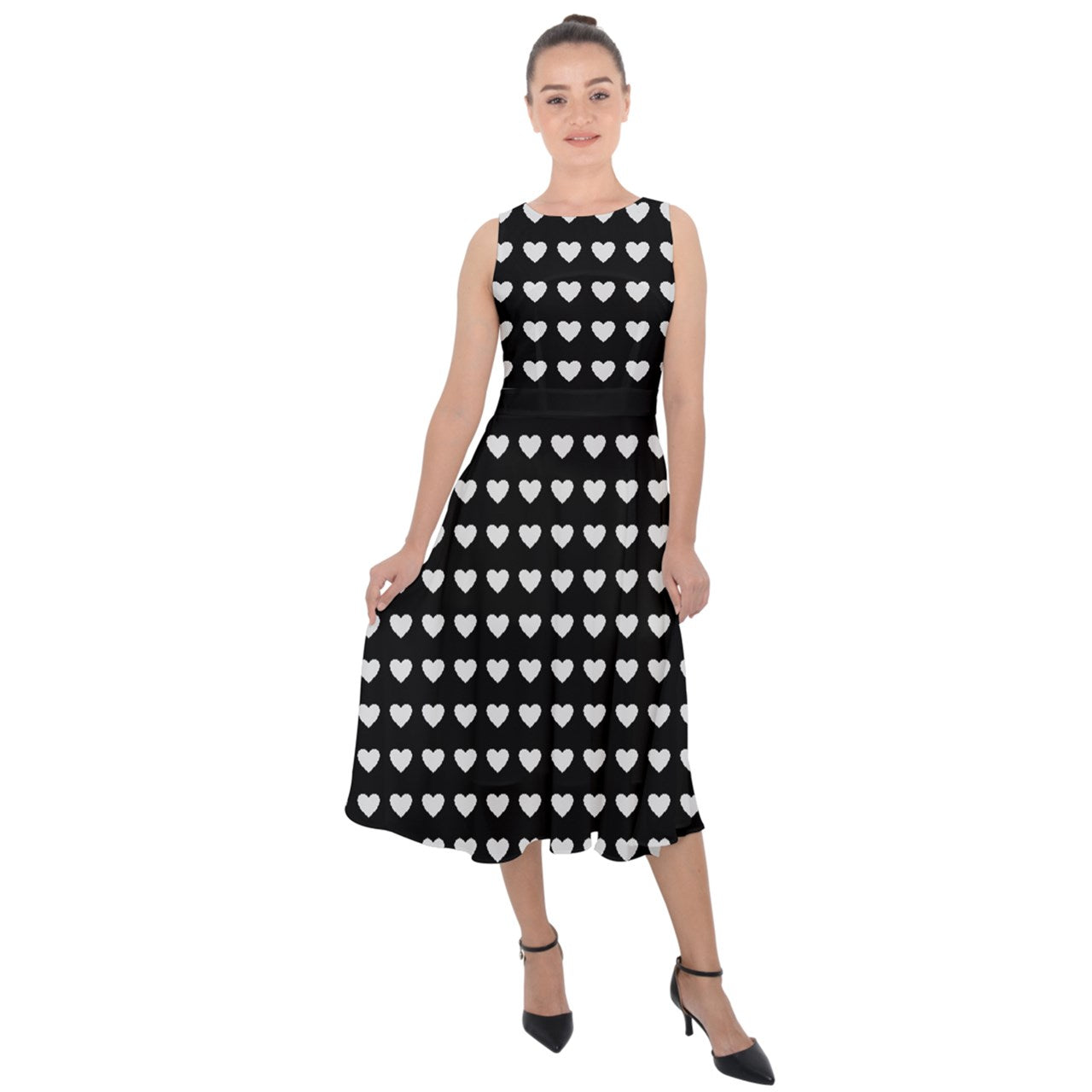 Polka Hearts Midi Tie-Back Chiffon Dress