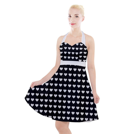 Polka Hearts Halter Party Swing Dress