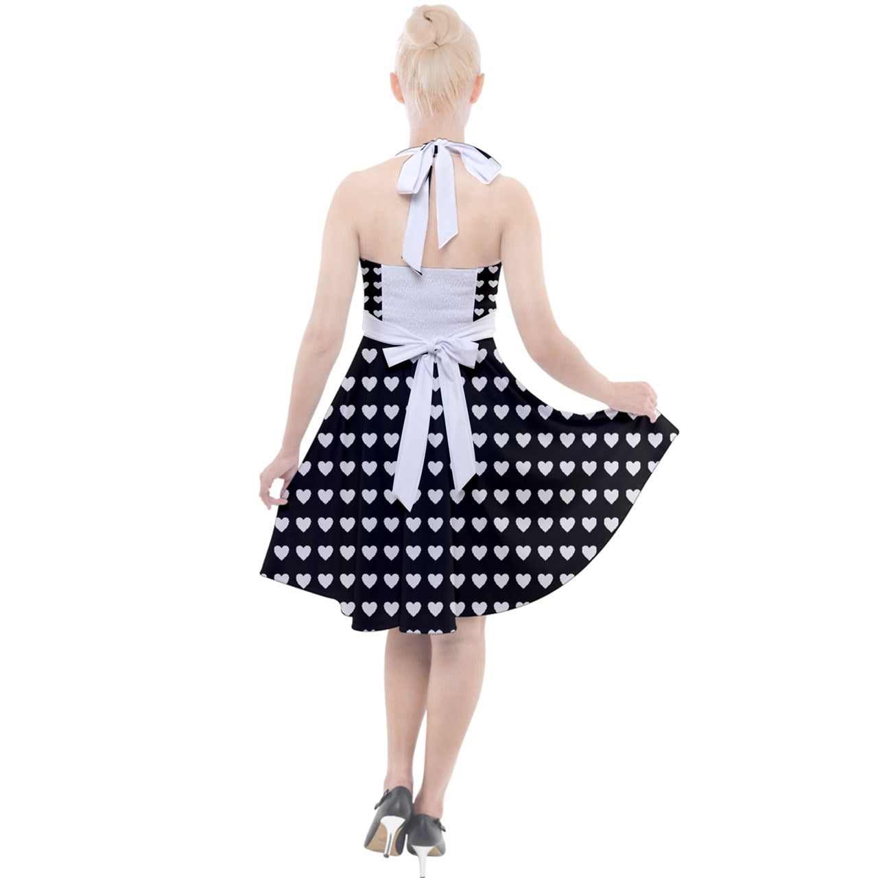 Polka Hearts Halter Party Swing Dress