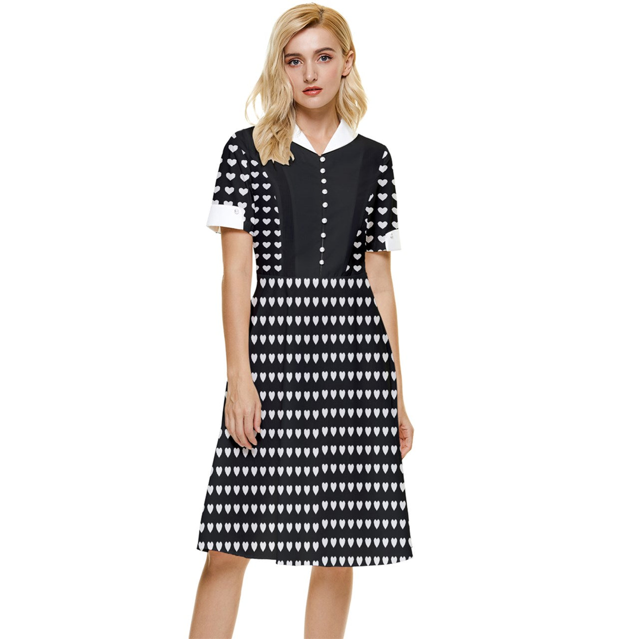 Polka Hearts Button Top Knee Length Dress