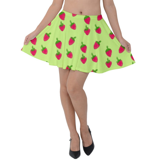 Watercolor Strawberries Velvet Skater Skirt