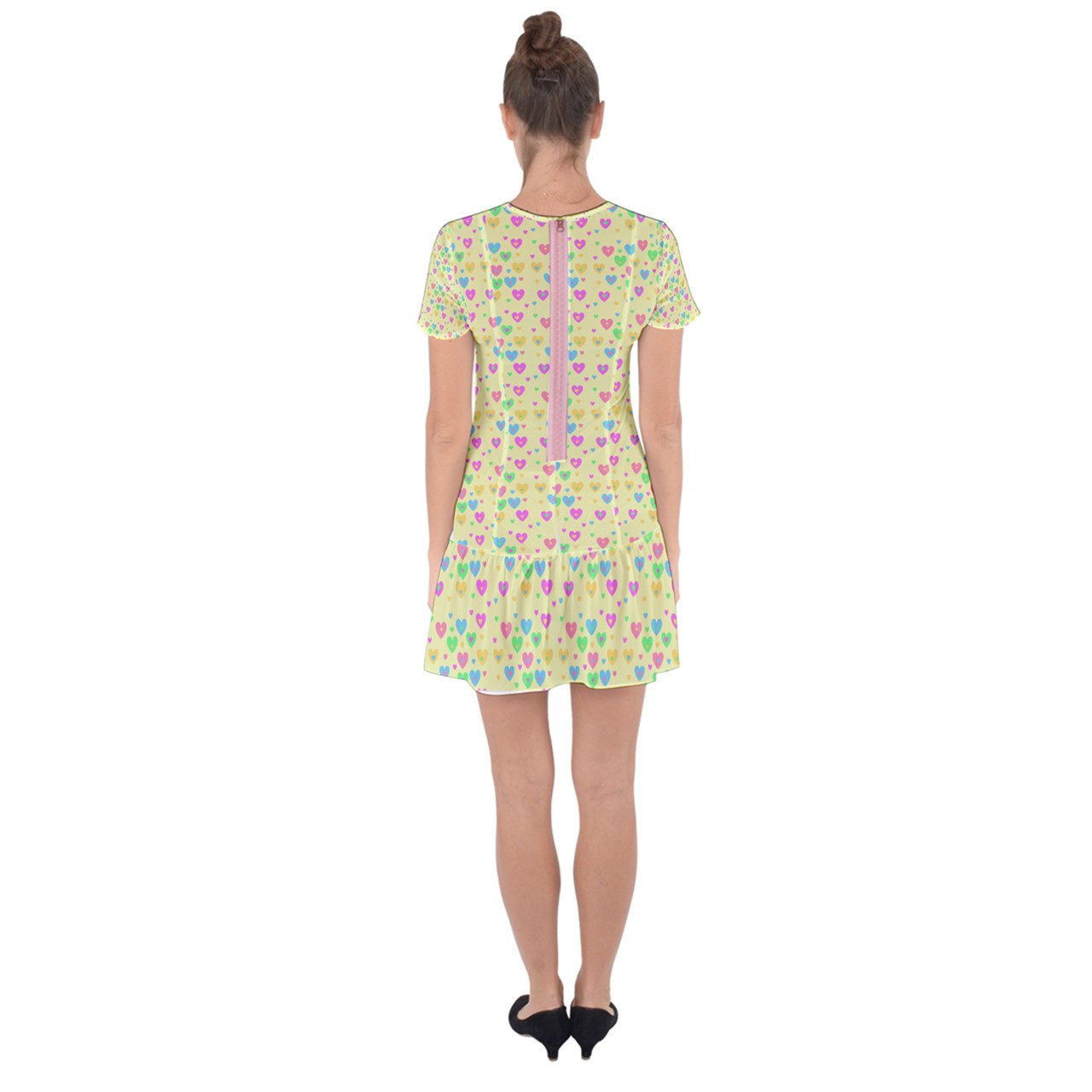 Soft Hearts Drop Hem Mini Chiffon Dress