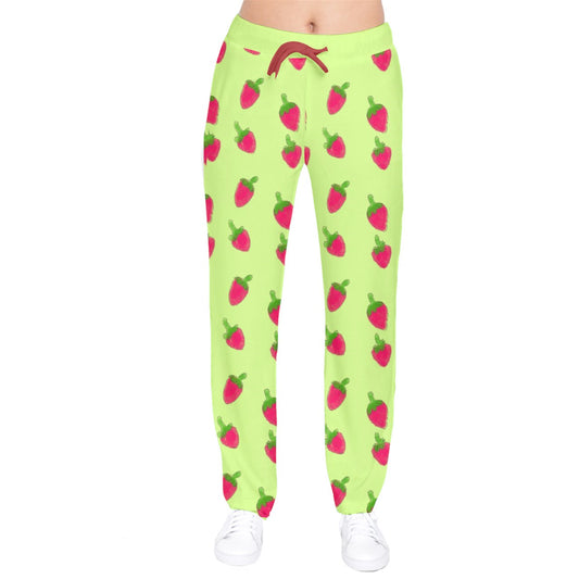 Watercolor Strawberries velvet Drawstring Pants