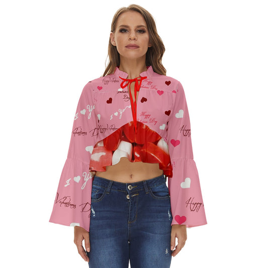 Valentine Hearts Boho Long Bell Sleeve Top