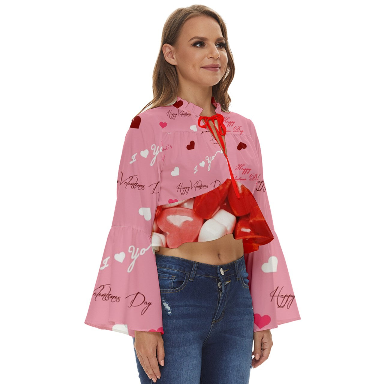 Valentine Hearts Boho Long Bell Sleeve Top