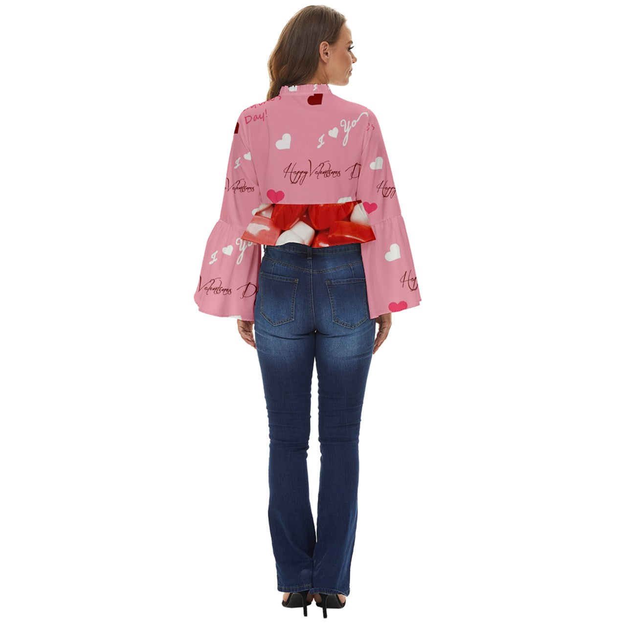 Valentine Hearts Boho Long Bell Sleeve Top