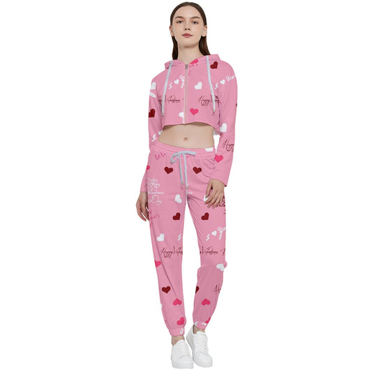 Sweet Valentine's Cropped Zip Up Lounge Set
