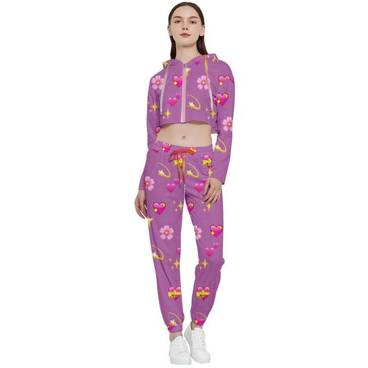 emoji Hearts Cropped Zip Up Lounge Set