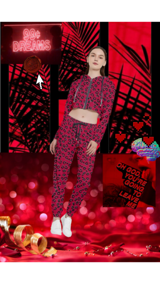Red Cheetah Cropped Track Suit