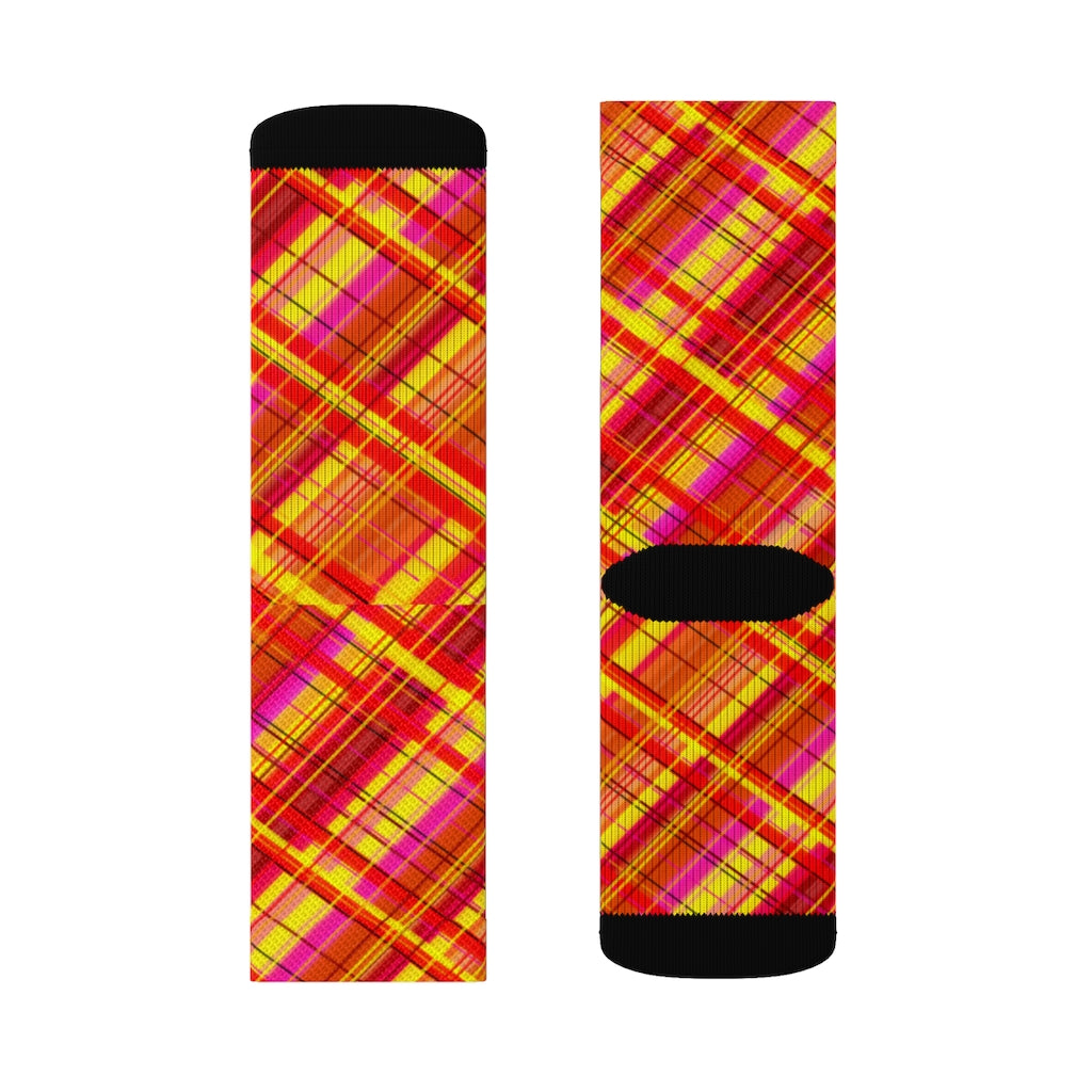 Orange Diagonal Plaid Sublimation Socks