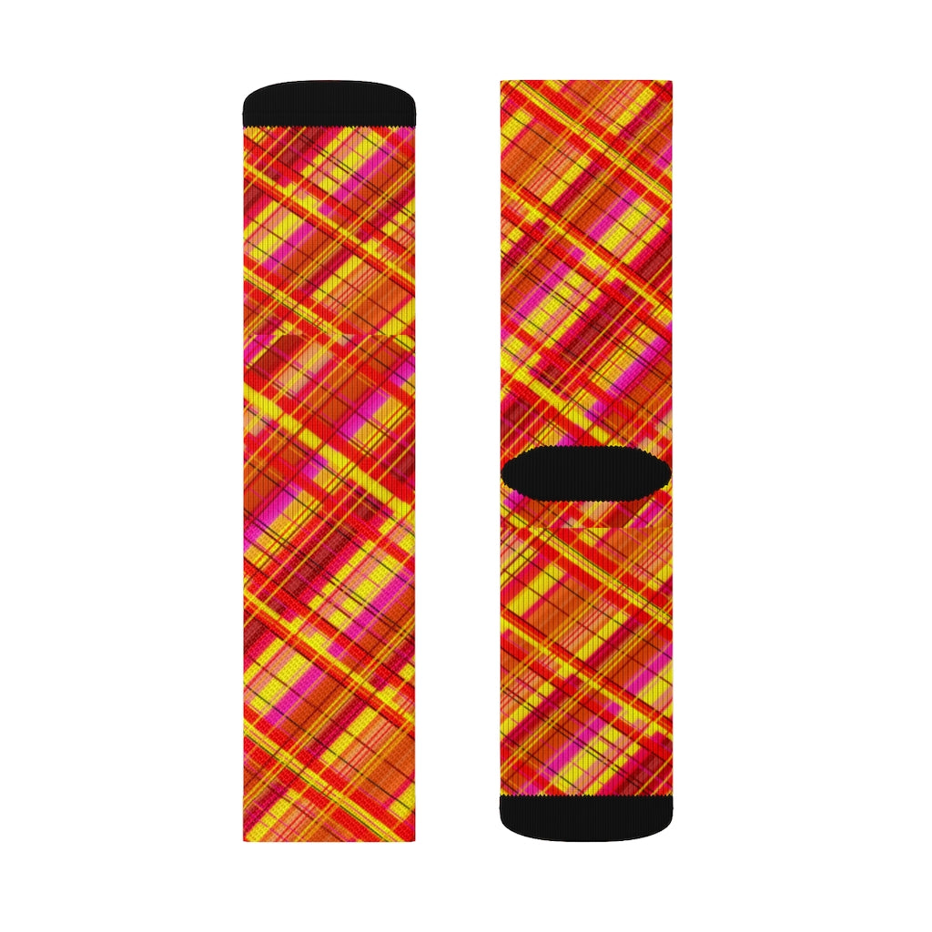 Orange Diagonal Plaid Sublimation Socks