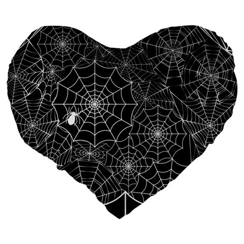 Black Web Large 19" Premium Flano Heart Shape Cushion