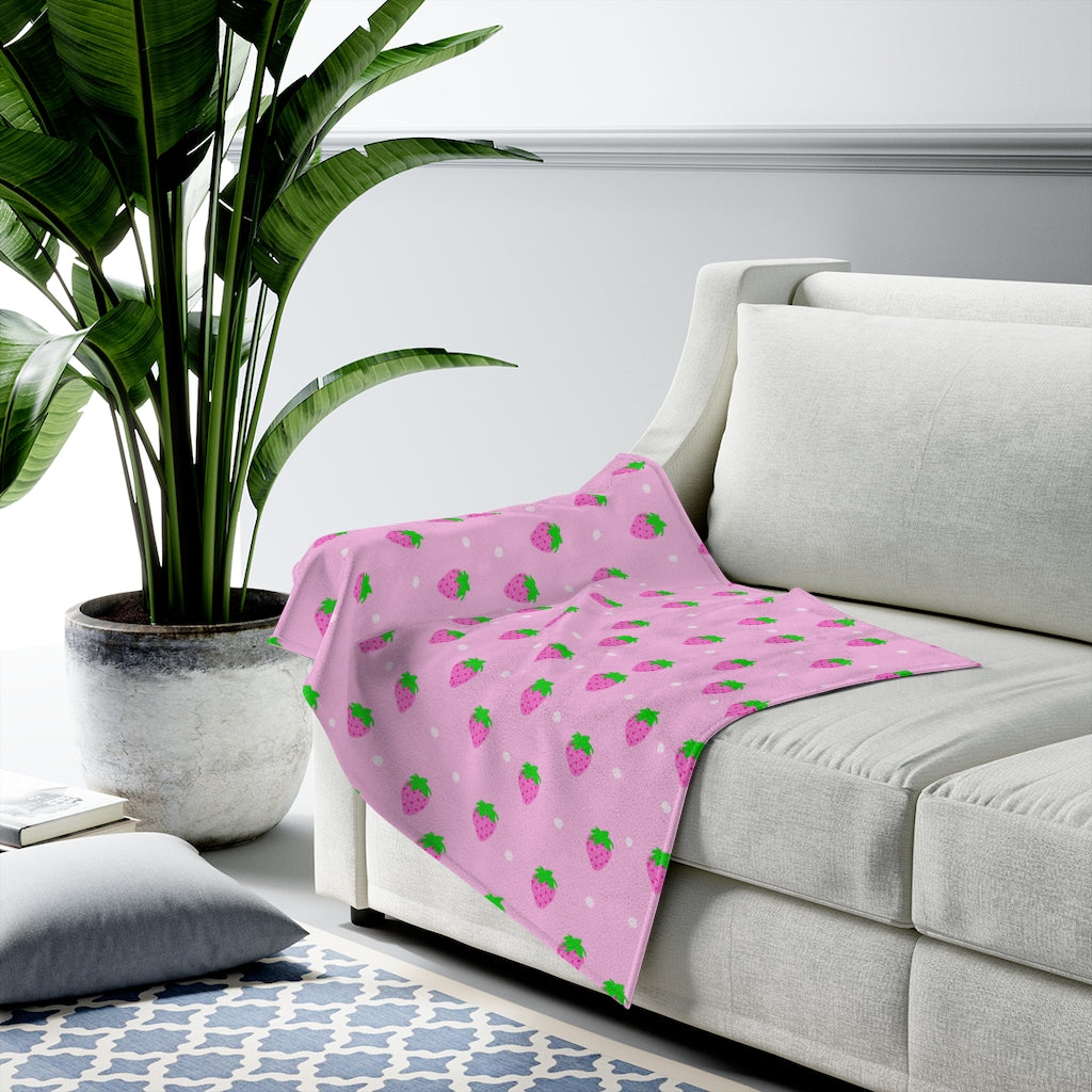 pink strawberries Velveteen Plush Blanket