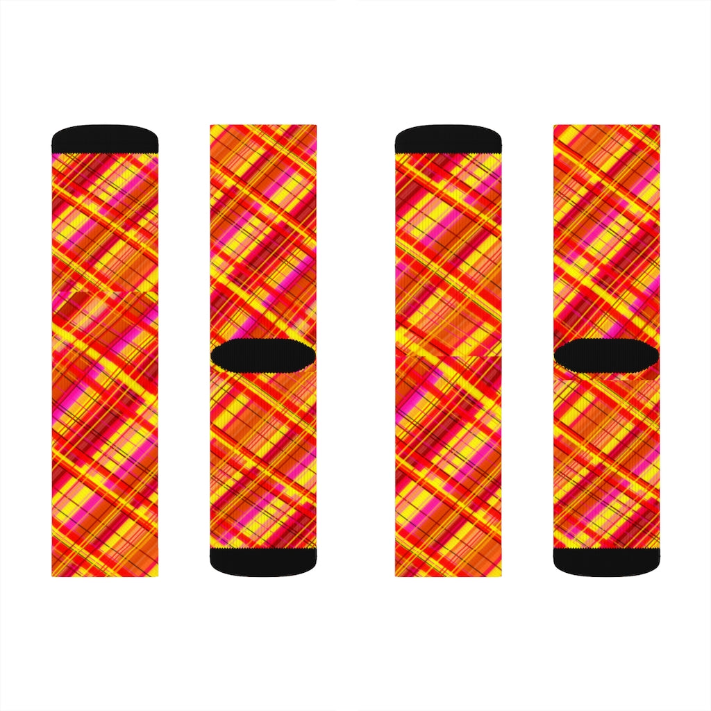 Orange Diagonal Plaid Sublimation Socks