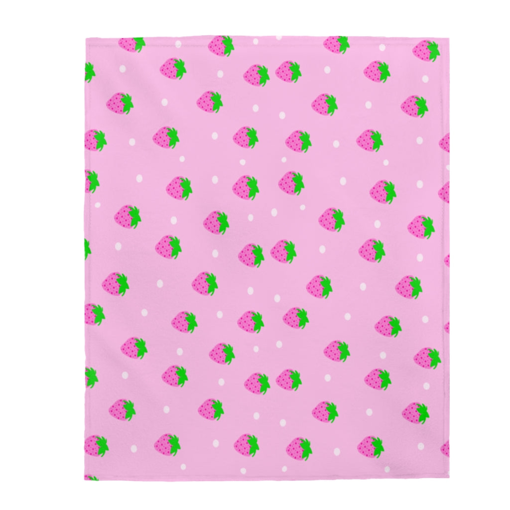 pink strawberries Velveteen Plush Blanket