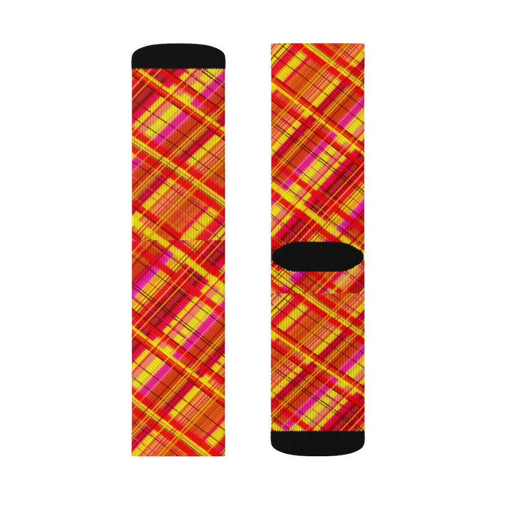 Orange Diagonal Plaid Sublimation Socks