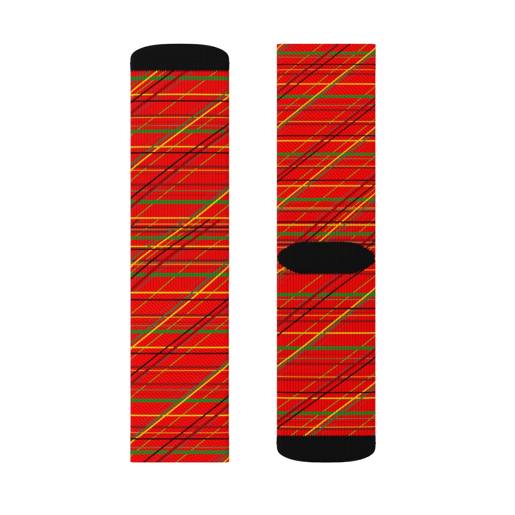 Red Diagonal Plaid Sublimation Socks