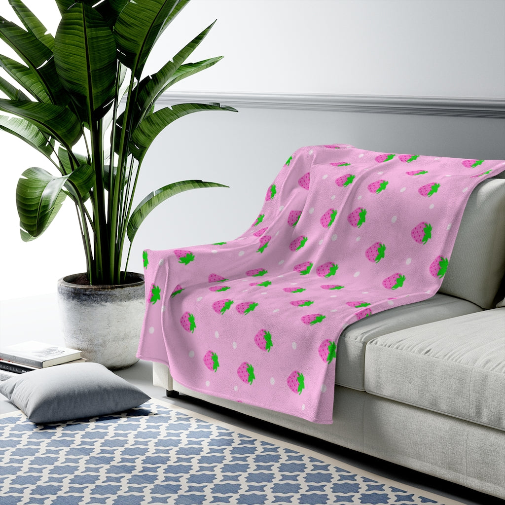 pink strawberries Velveteen Plush Blanket