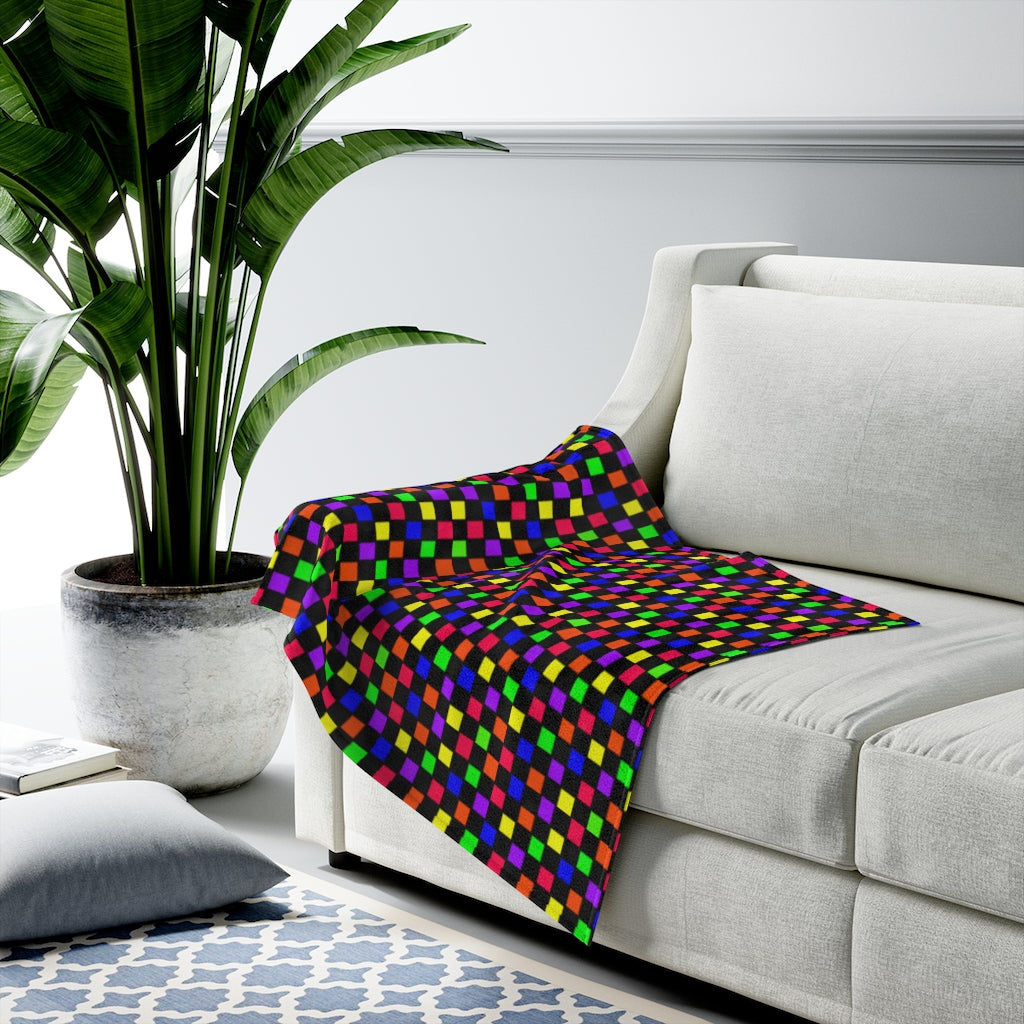 rainbow checker Velveteen Plush Blanket