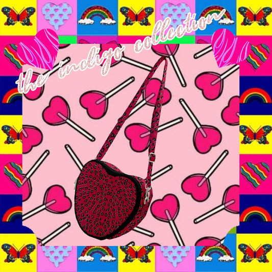 Red Cheeta Heart Shoulder Bag