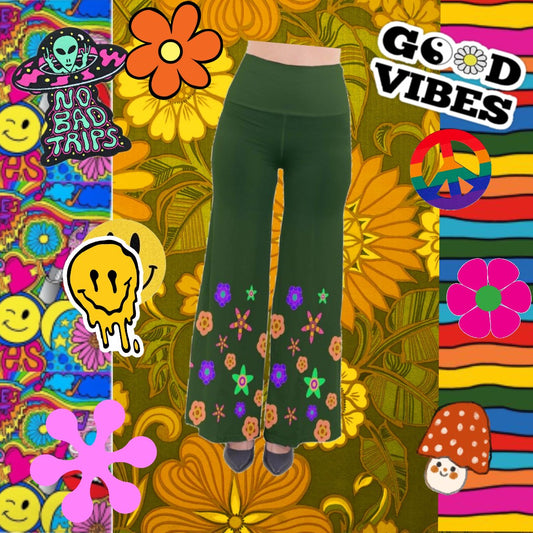 Green Indigo Flower So Vintage Palazzo Pants