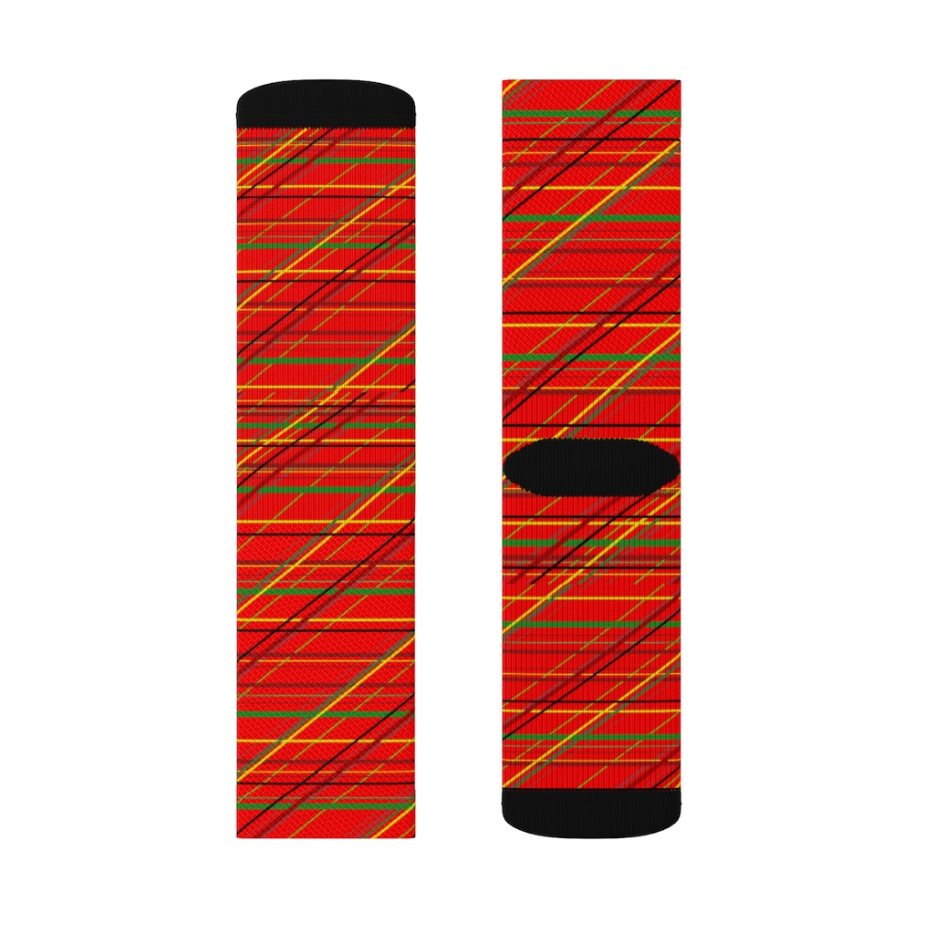 Red Diagonal Plaid Sublimation Socks