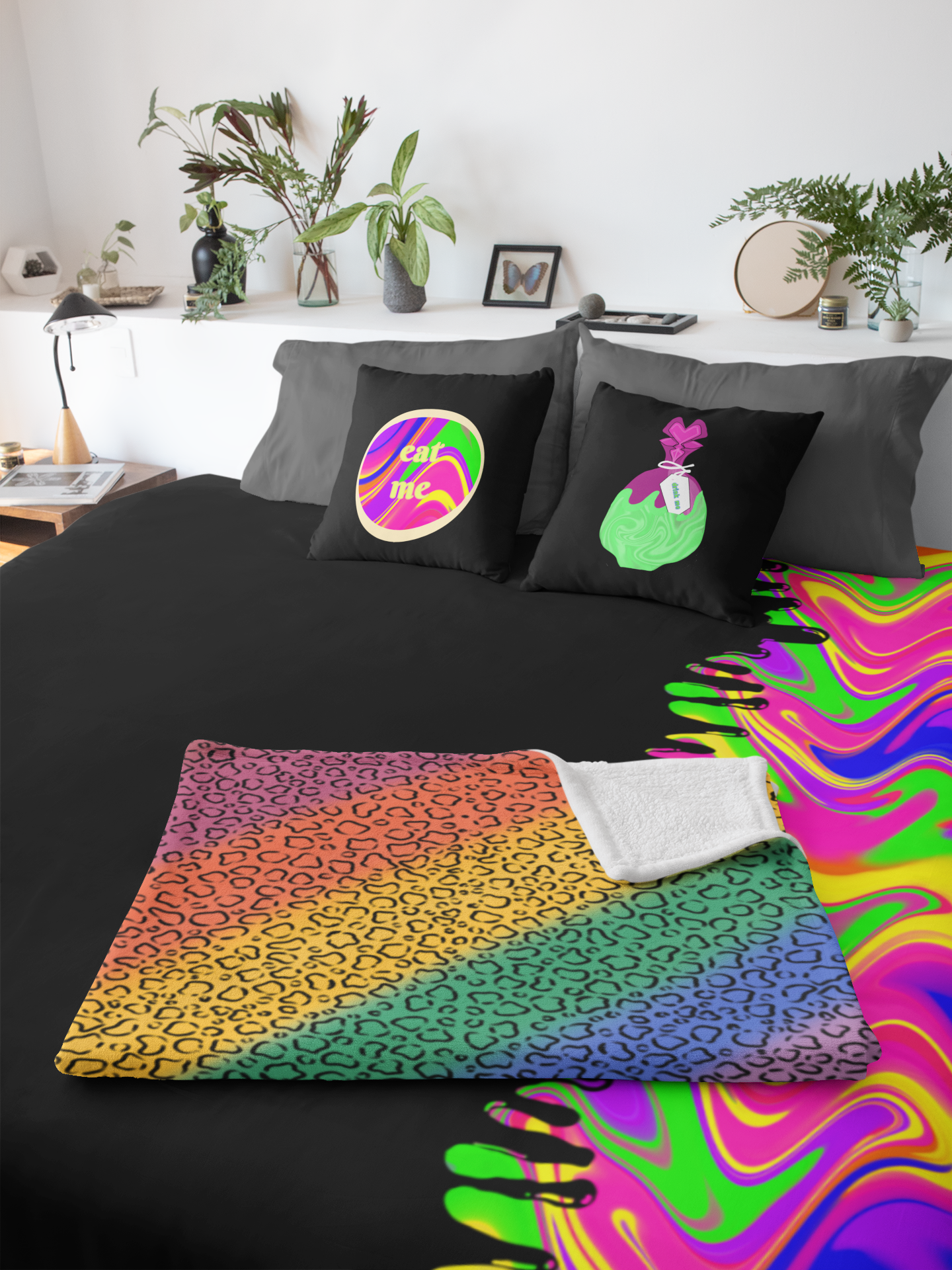 neon rainbow drippy Velveteen Plush Blanket