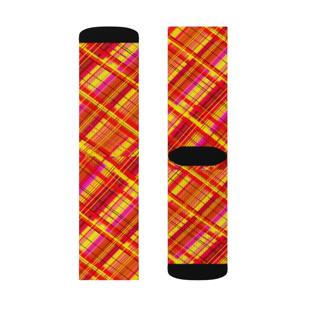 Orange Diagonal Plaid Sublimation Socks