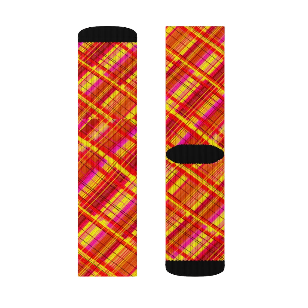 Orange Diagonal Plaid Sublimation Socks