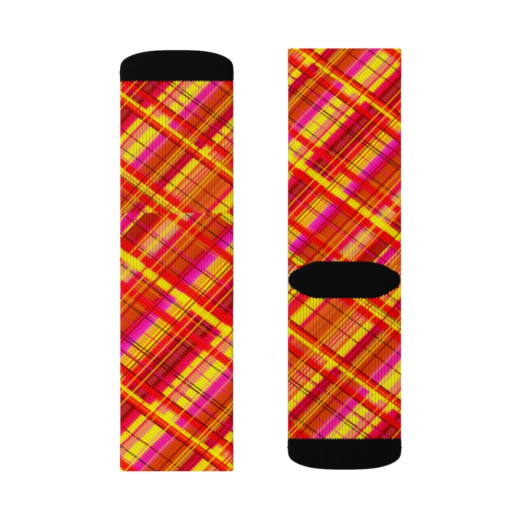 Orange Diagonal Plaid Sublimation Socks