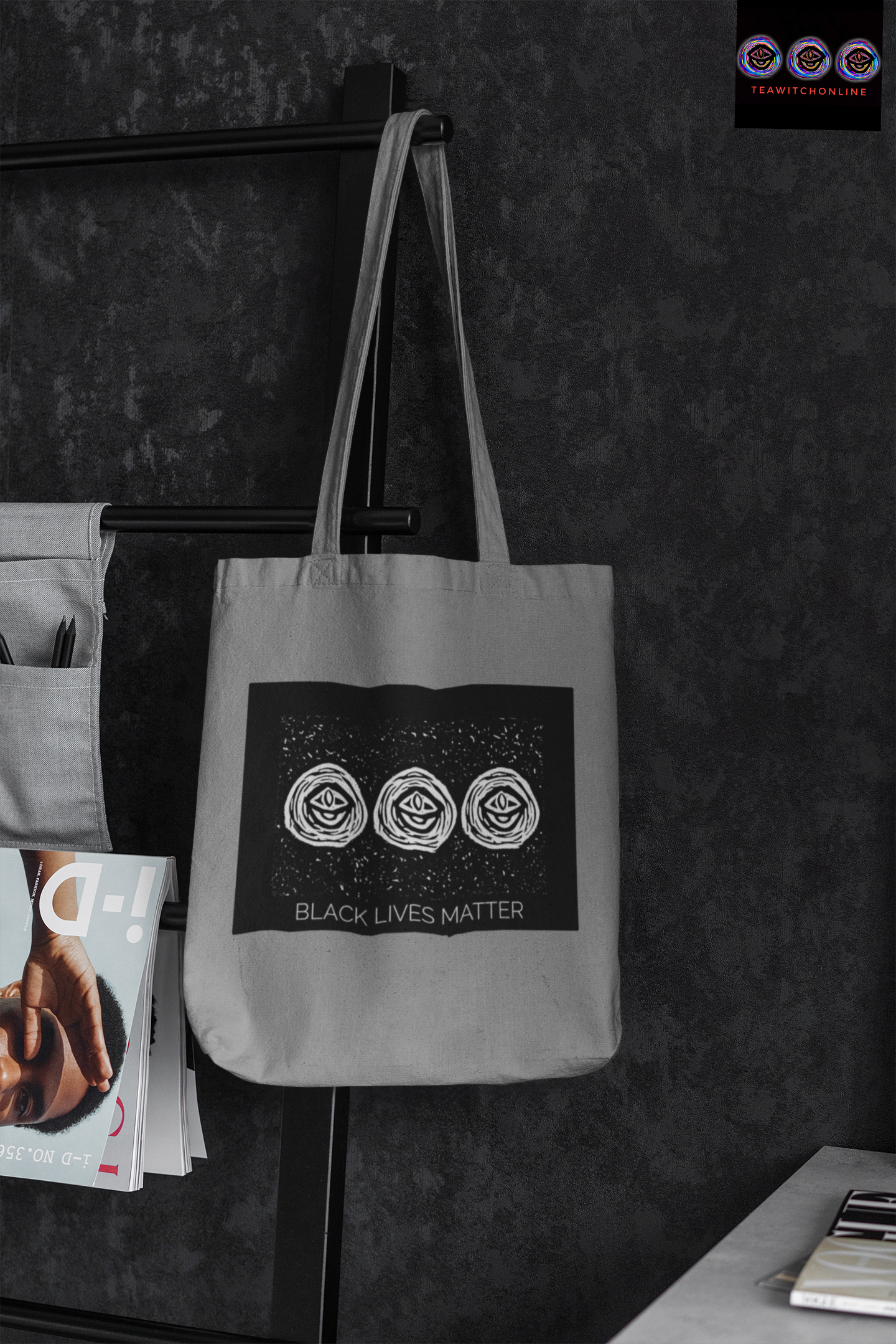 BLM All Seeing Eye Black Lined Tote Bag - Grey