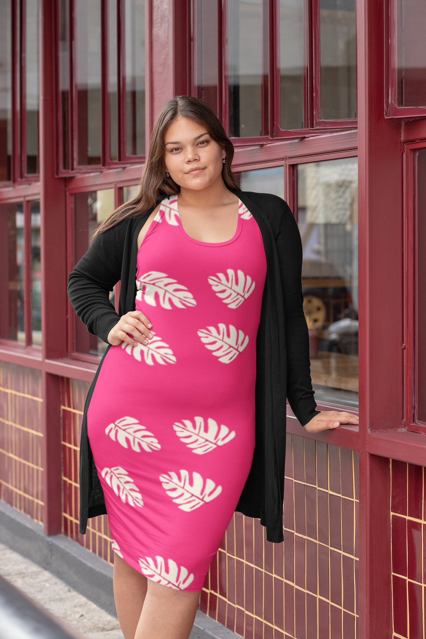 Lelani's Leafy Knee Length Skater Dress With Pockets